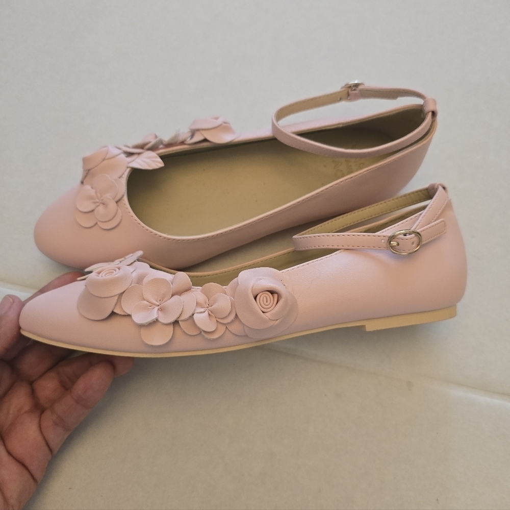 Janie And Jack Flower Ballet Girls Flats Size 4k In Pink